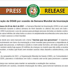 Declaração da OOAS por ocasião da Semana Mundial da Imunização 2021