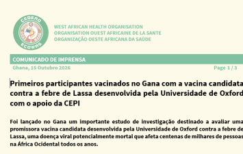 Primeiros participantes vacinados no Gana com a vacina candidata contra a febre de Lassa desenvolvida pela Universidade de Oxford com o apoio da CEPI