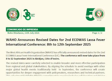 WAHO Announces Revised Dates for 2nd ECOWAS Lassa Fever International Conference