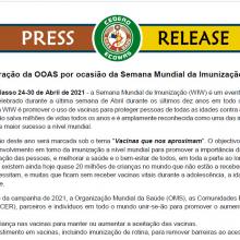 Declaração da OOAS por ocasião da Semana Mundial da Imunização 2021